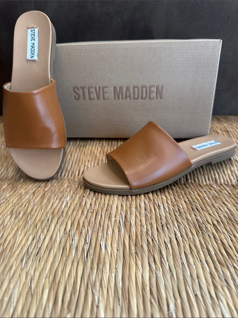 Steve Madden Karolyn Cognac Leather Slide Sandals size 7.5